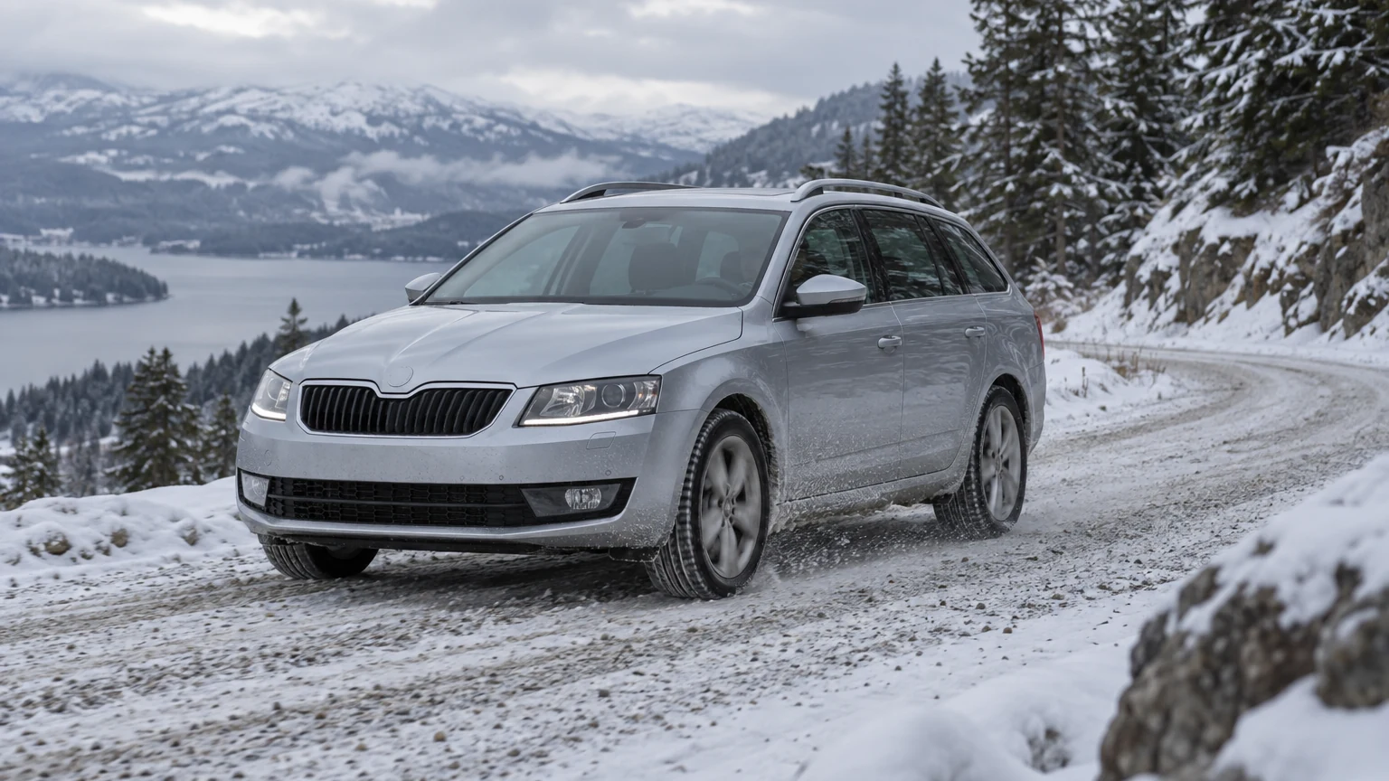 Полноприводная Skoda Octavia на зимней дороге