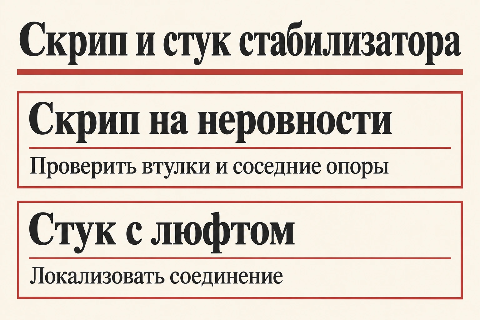 Скрип на неровности — Проверить втулки и соседние опоры