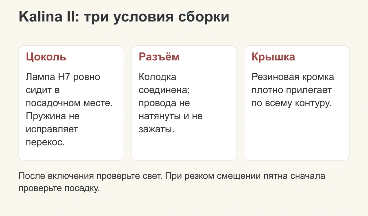 Проверки и ограничения: Лампа ближнего света Kalina II: замена H7 и проверка резиновой крышки